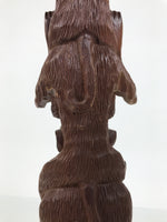Japanese Carved Wooden Large Statue 4 Monkeys Stacked Vtg Wisdom Brown ST94