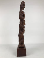 Japanese Carved Wooden Large Statue 4 Monkeys Stacked Vtg Wisdom Brown ST94