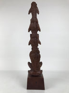 Japanese Carved Wooden Large Statue 4 Monkeys Stacked Vtg Wisdom Brown ST94