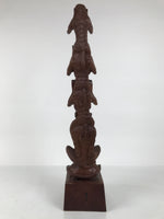 Japanese Carved Wooden Large Statue 4 Monkeys Stacked Vtg Wisdom Brown ST94