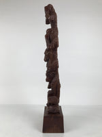 Japanese Carved Wooden Large Statue 4 Monkeys Stacked Vtg Wisdom Brown ST94