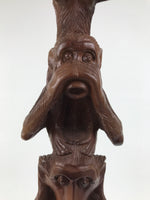 Japanese Carved Wooden Large Statue 4 Monkeys Stacked Vtg Wisdom Brown ST94