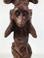 Japanese Carved Wooden Large Statue 4 Monkeys Stacked Vtg Wisdom Brown ST94