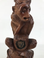 Japanese Carved Wooden Large Statue 4 Monkeys Stacked Vtg Wisdom Brown ST94