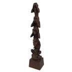 Japanese Carved Wooden Large Statue 4 Monkeys Stacked Vtg Wisdom Brown ST94