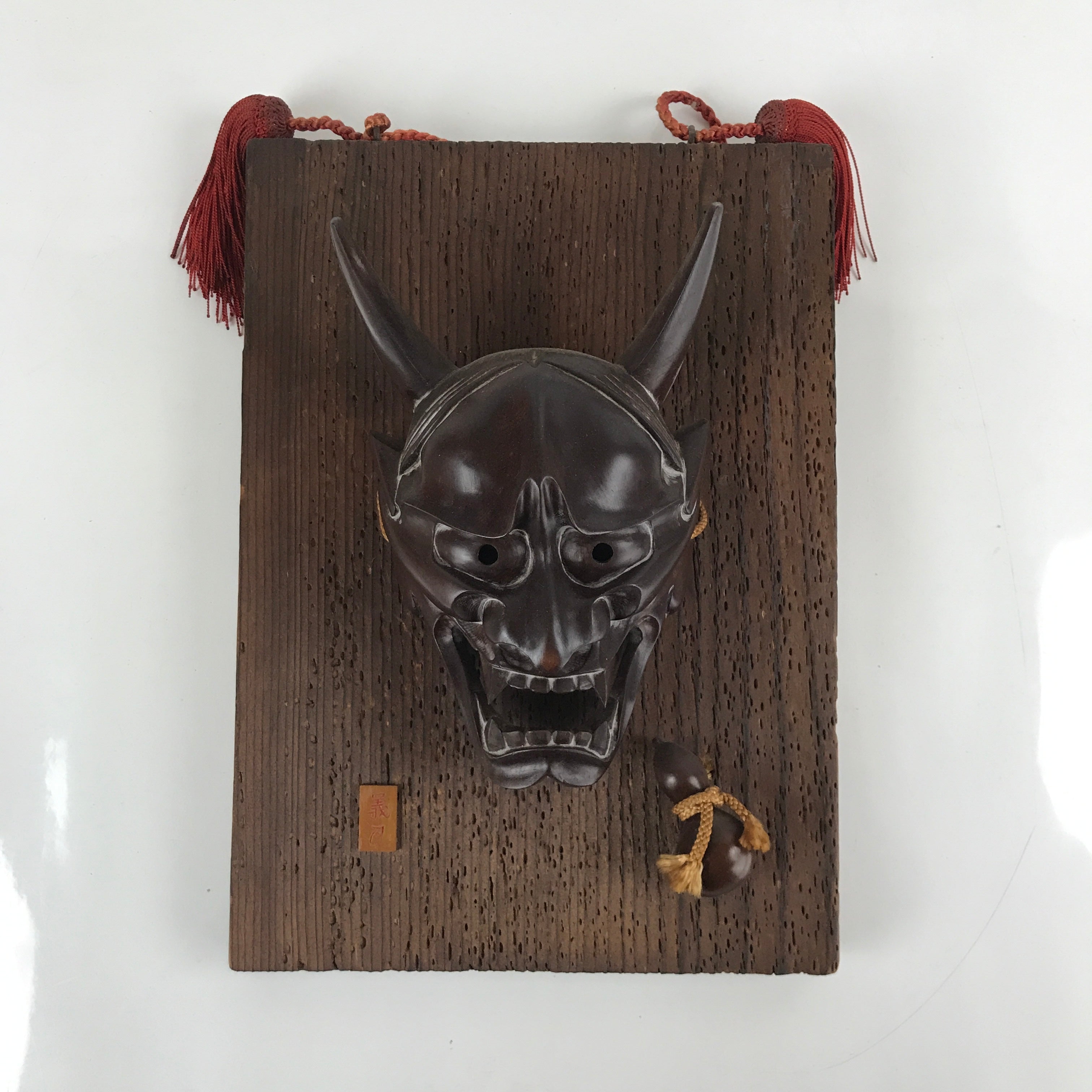 Japanese Carved Wooden Noh Mask Hannya Vtg Jealous Demon Wall Hanging OM45