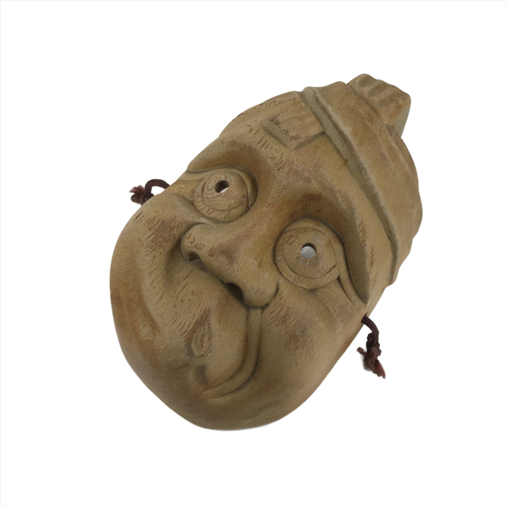 Japanese Carved Wooden Noh Mask Hyottoko Vtg Comical Nohmen Kagura Dance OM41