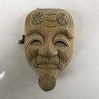Japanese Carved Wooden Noh Mask Okina Vtg Old Man Nohmen Kagura Dance OM42