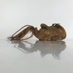 Japanese Carved Wooden Noh Mask Vtg Old Man Kagura Bugaku Straw Hair Brown OM57