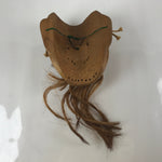 Japanese Carved Wooden Noh Mask Vtg Old Man Kagura Bugaku Straw Hair Brown OM57