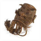 Japanese Carved Wooden Noh Mask Vtg Old Man Kagura Bugaku Straw Hair Brown OM57