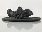Japanese Carved Wooden Noh Mask Vtg Old Man Nohmen Brown Round Stand Kagura OM97
