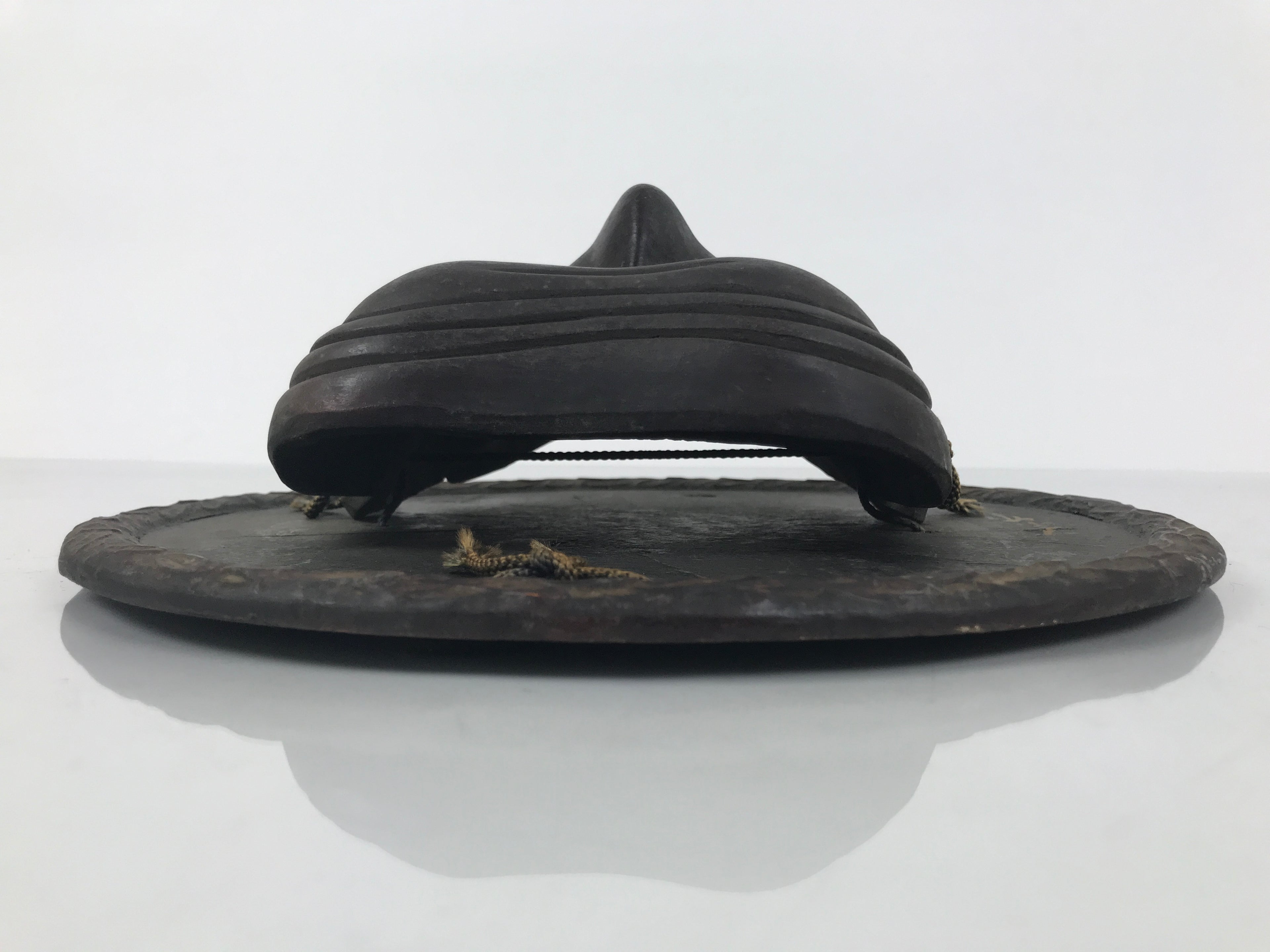 Japanese Carved Wooden Noh Mask Vtg Old Man Nohmen Brown Round Stand Kagura OM97