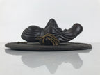 Japanese Carved Wooden Noh Mask Vtg Old Man Nohmen Brown Round Stand Kagura OM97
