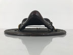 Japanese Carved Wooden Noh Mask Vtg Old Man Nohmen Brown Round Stand Kagura OM97