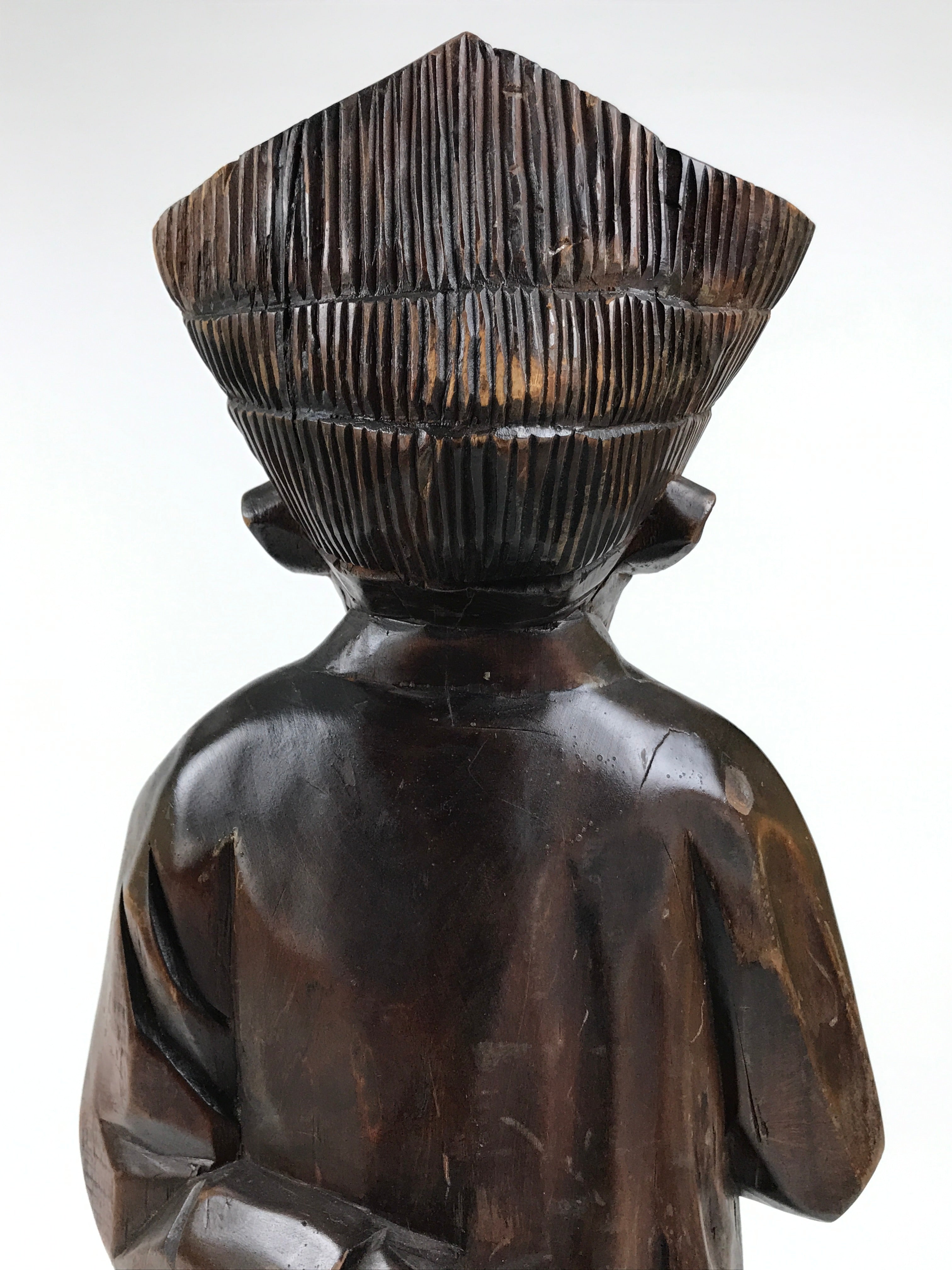 Japanese Carved Wooden Statue Old Man Vtg Fukurokuju 7 Lucky Gods Brown ST95