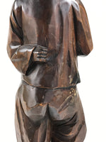 Japanese Carved Wooden Statue Old Man Vtg Fukurokuju 7 Lucky Gods Brown ST95