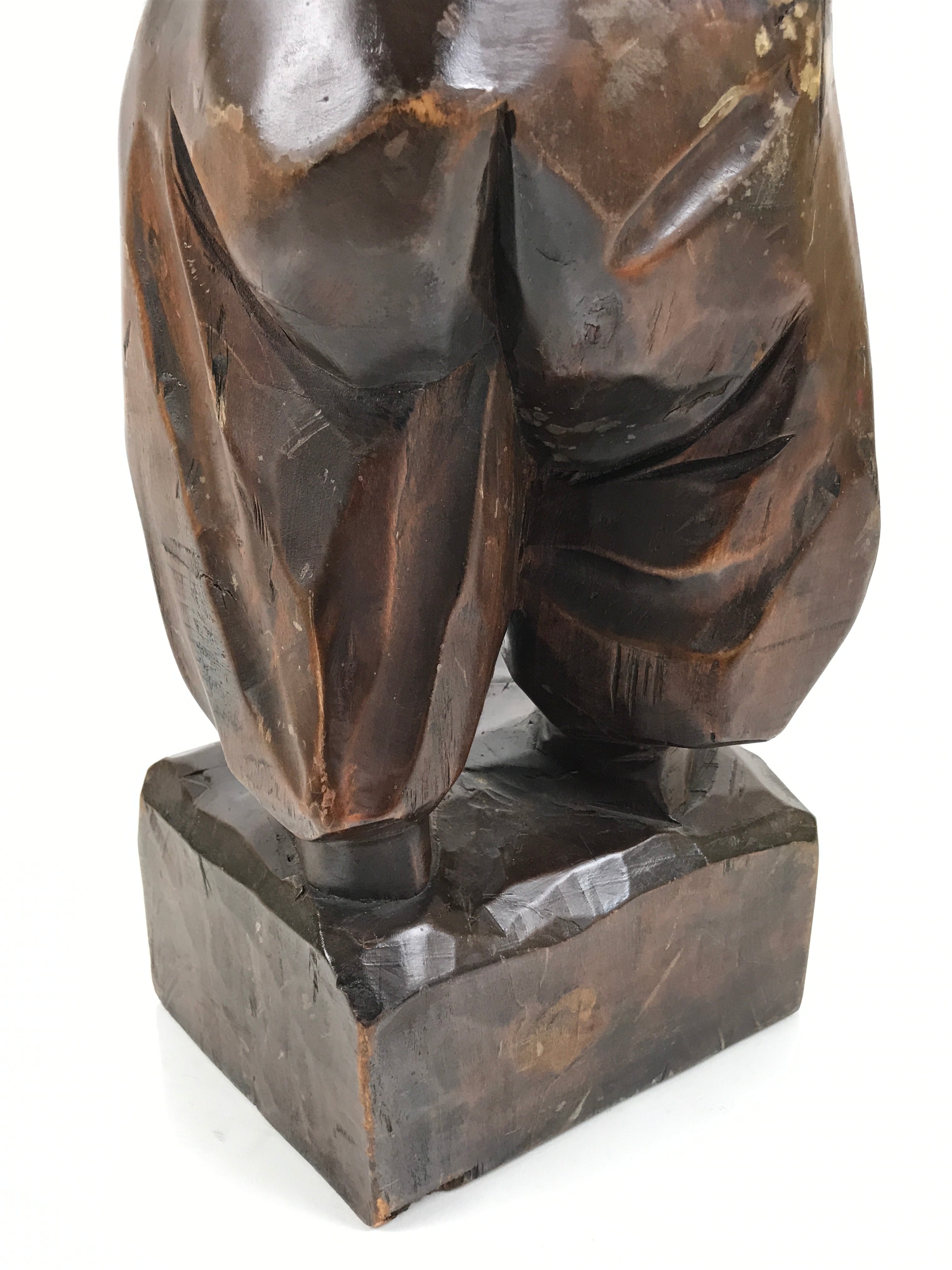 Japanese Carved Wooden Statue Old Man Vtg Fukurokuju 7 Lucky Gods Brown ST95