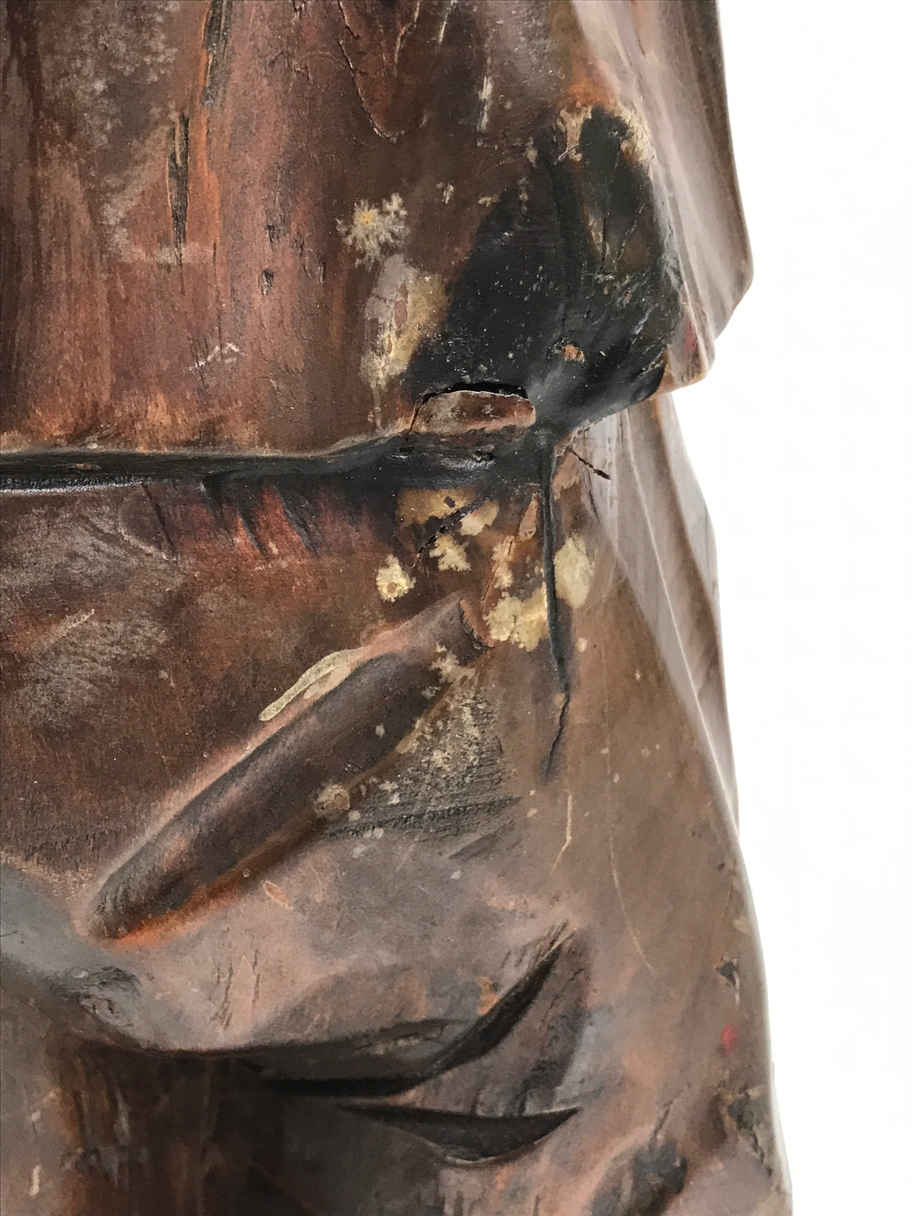 Japanese Carved Wooden Statue Old Man Vtg Fukurokuju 7 Lucky Gods Brown ST95