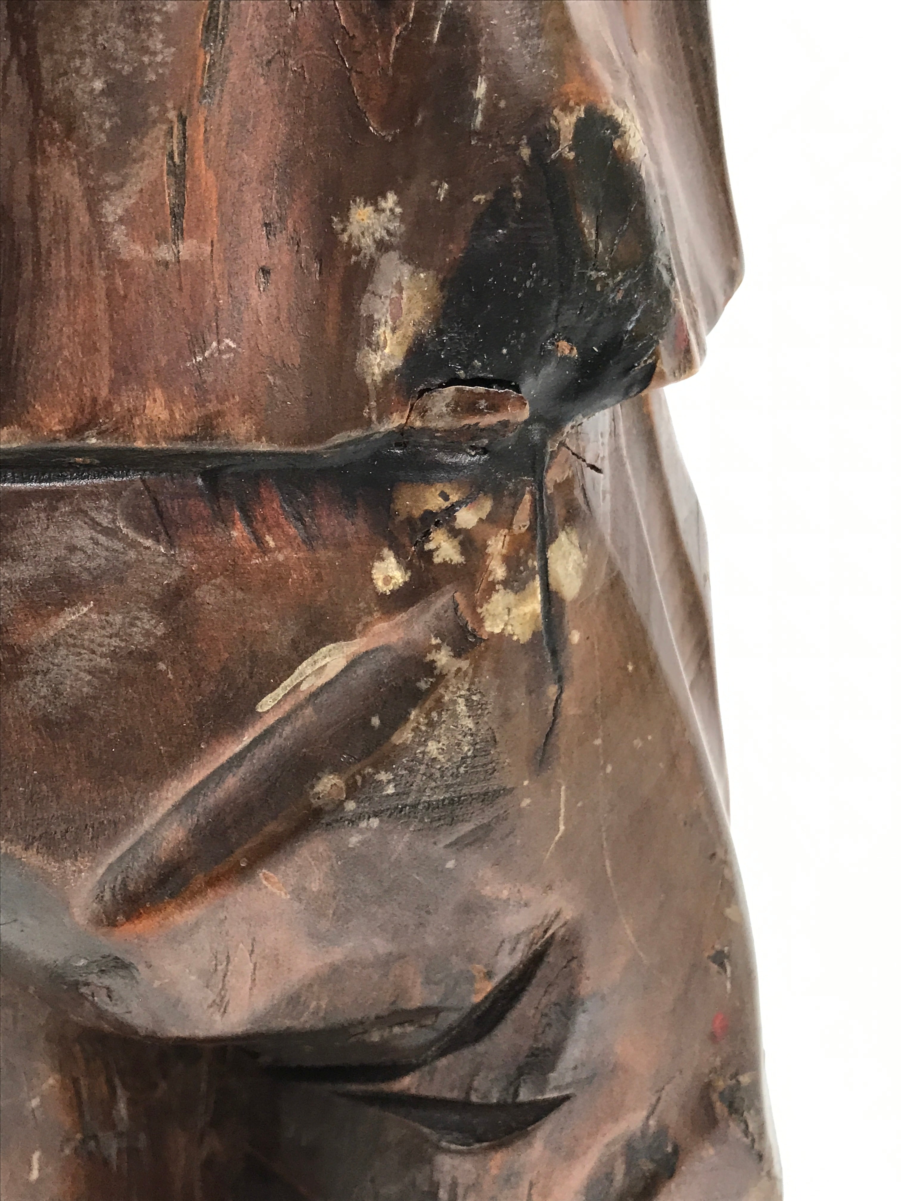 Japanese Carved Wooden Statue Old Man Vtg Fukurokuju 7 Lucky Gods Brown ST95