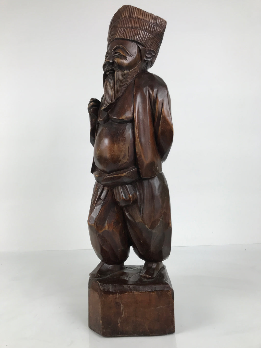 Japanese Carved Wooden Statue Old Man Vtg Fukurokuju 7 Lucky Gods Brown ST95
