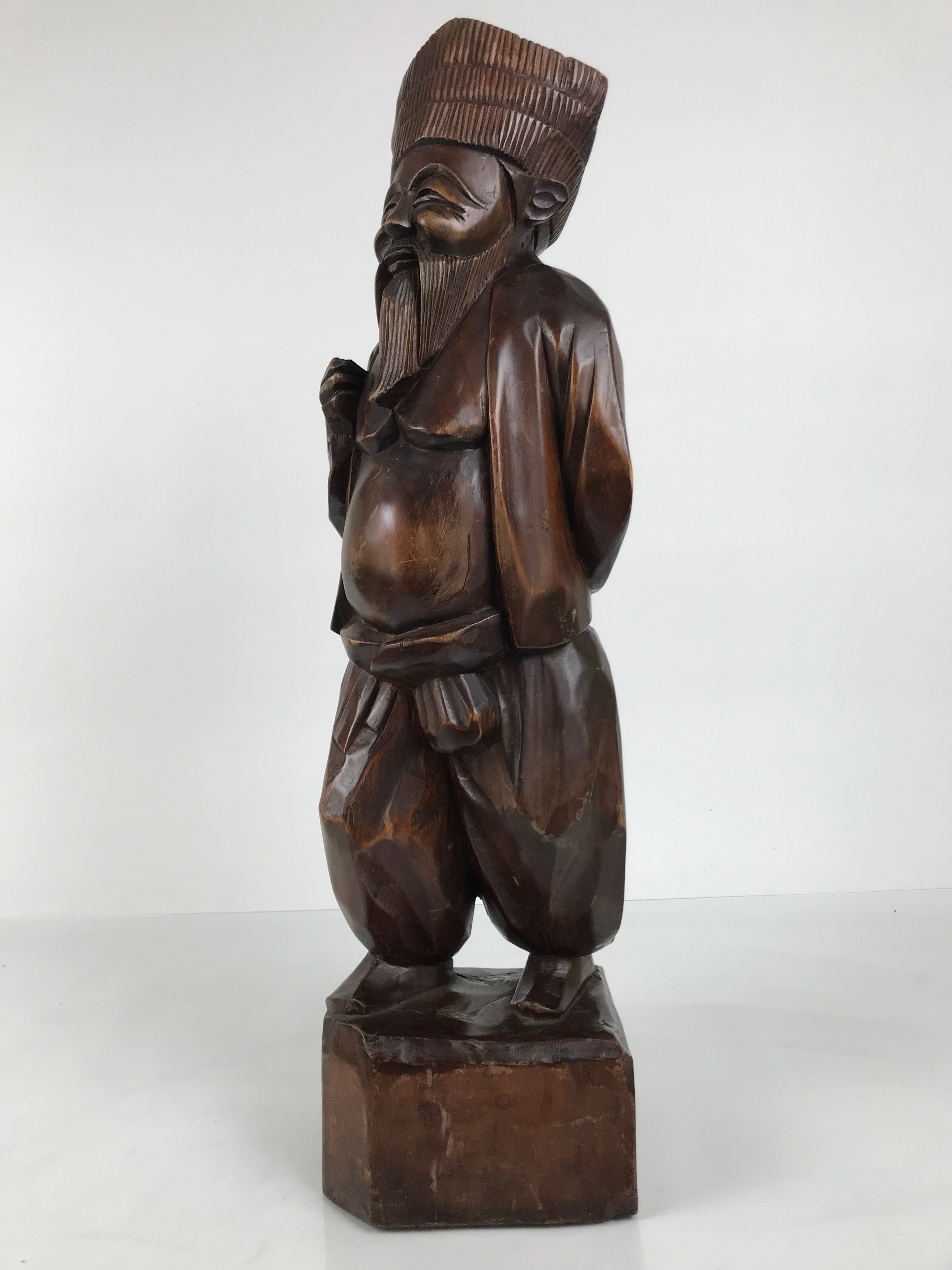 Japanese Carved Wooden Statue Old Man Vtg Fukurokuju 7 Lucky Gods Brown ST95