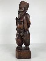 Japanese Carved Wooden Statue Old Man Vtg Fukurokuju 7 Lucky Gods Brown ST95