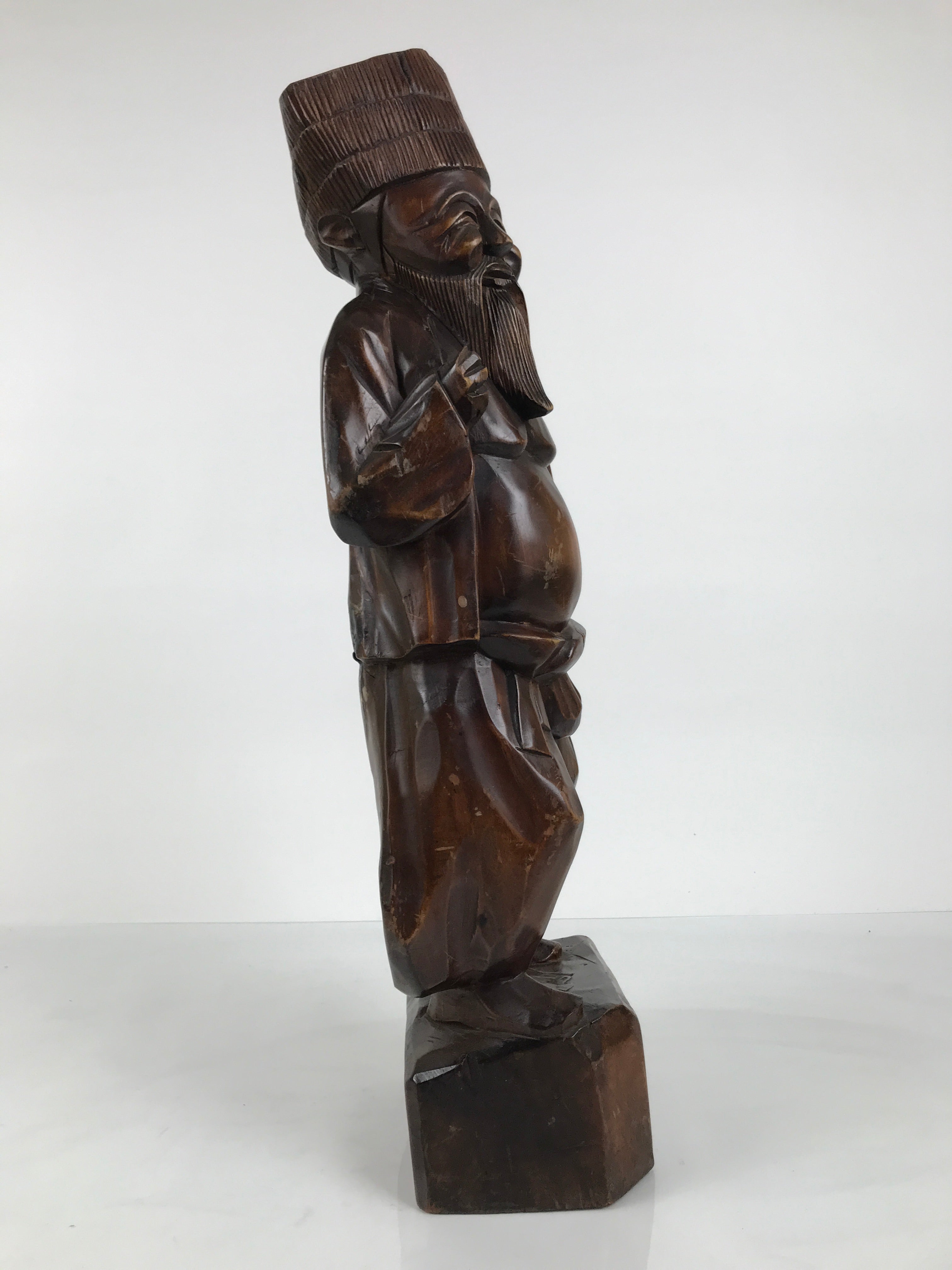 Japanese Carved Wooden Statue Old Man Vtg Fukurokuju 7 Lucky Gods Brown ST95