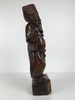 Japanese Carved Wooden Statue Old Man Vtg Fukurokuju 7 Lucky Gods Brown ST95