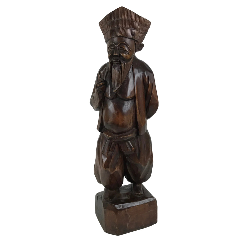 Japanese Carved Wooden Statue Old Man Vtg Fukurokuju 7 Lucky Gods Brown ST95