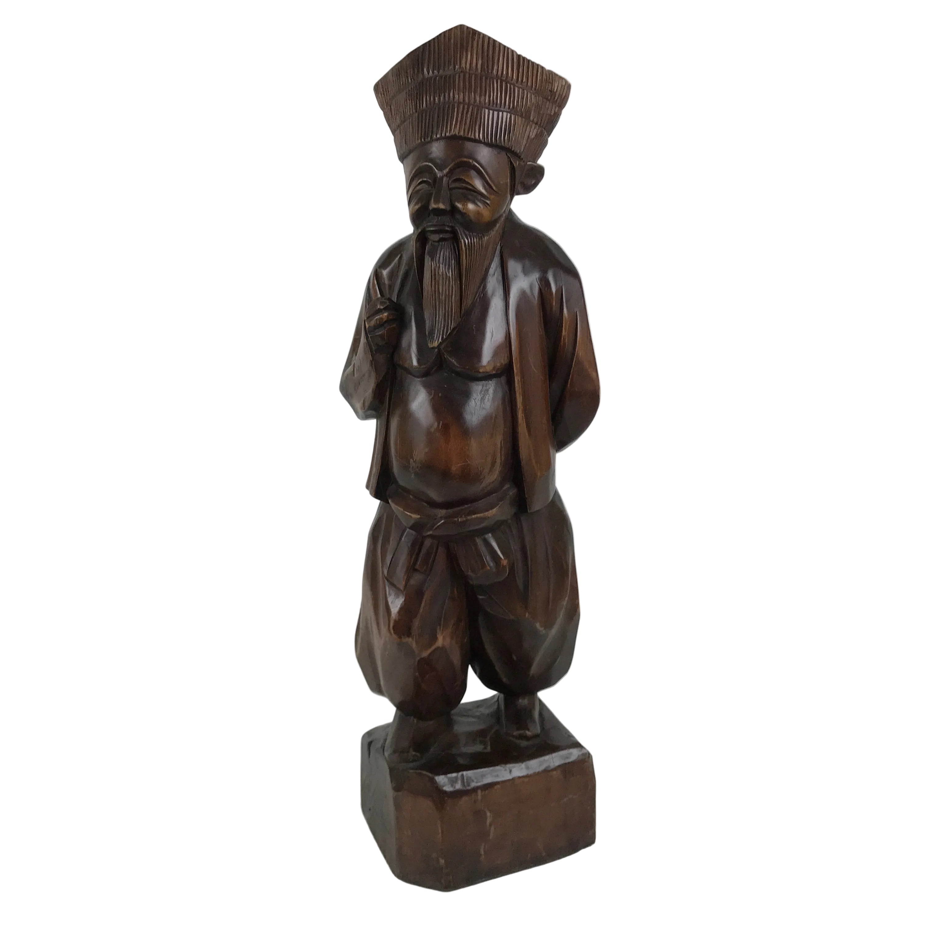 Japanese Carved Wooden Statue Old Man Vtg Fukurokuju 7 Lucky Gods Brown ST95
