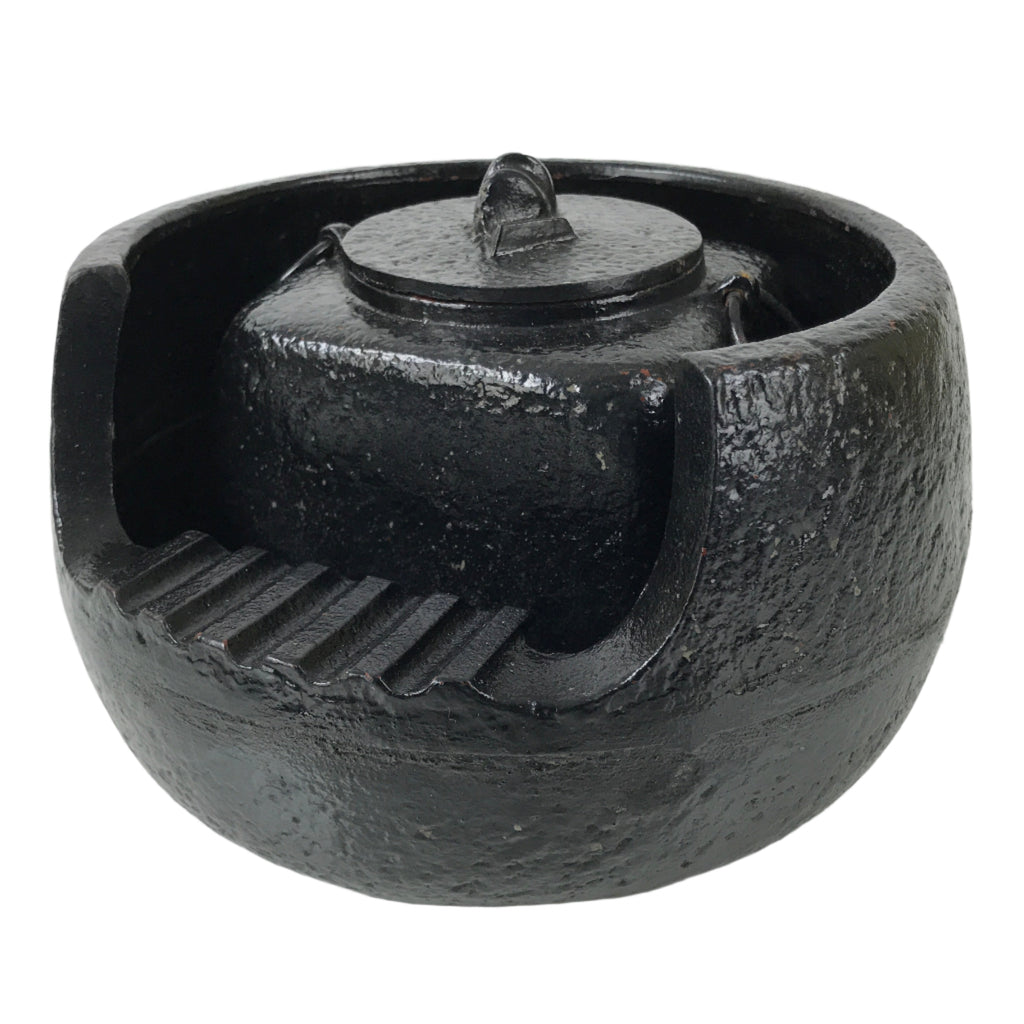 Japanese Cast Iron Kettle Brazier Vtg Chagama Tea Ceremony Hot Water Pot C30