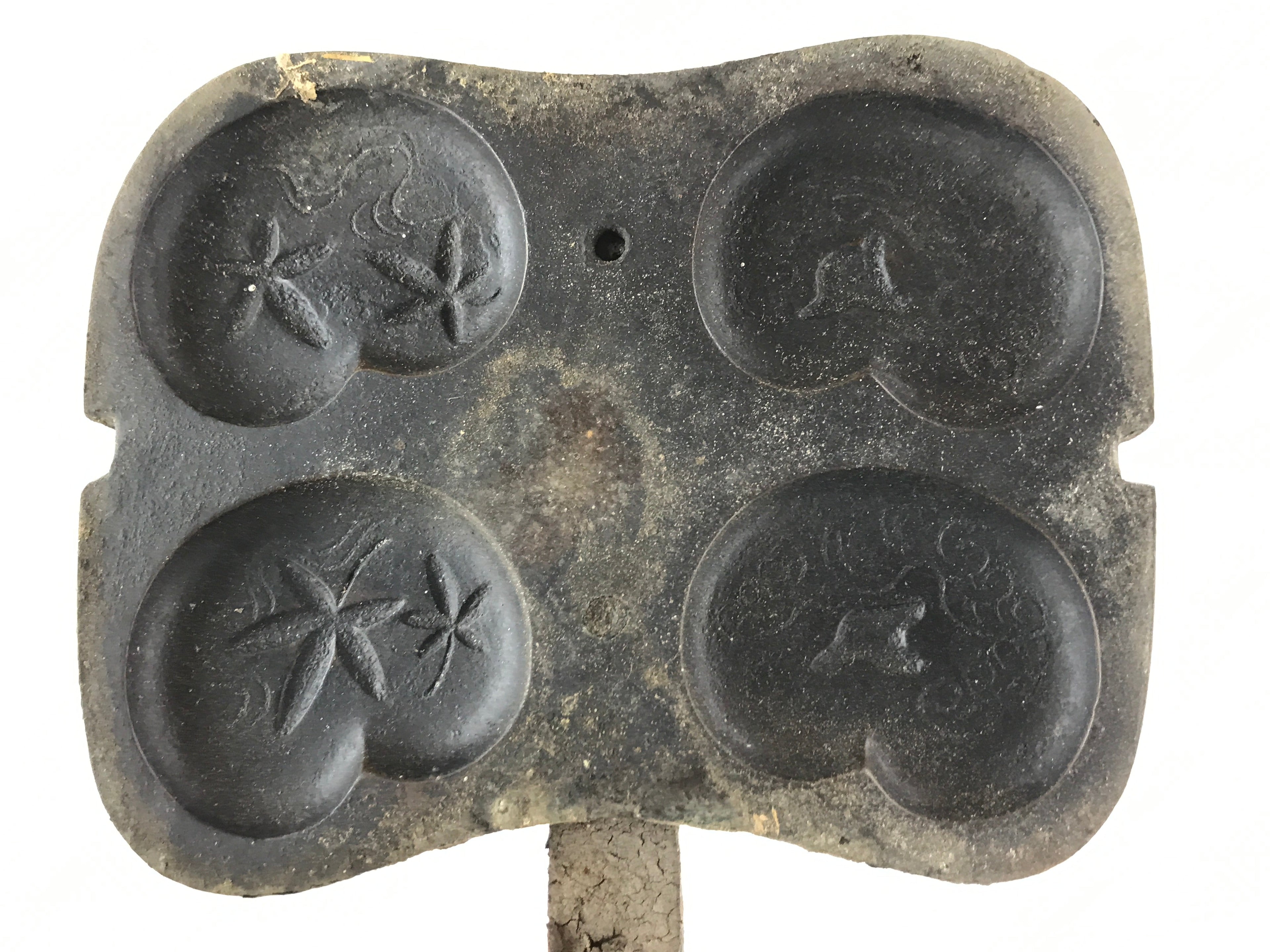 Japanese Cast Iron Monaka Shell Baking Mold Vtg Sweet Confection Hand Press T110