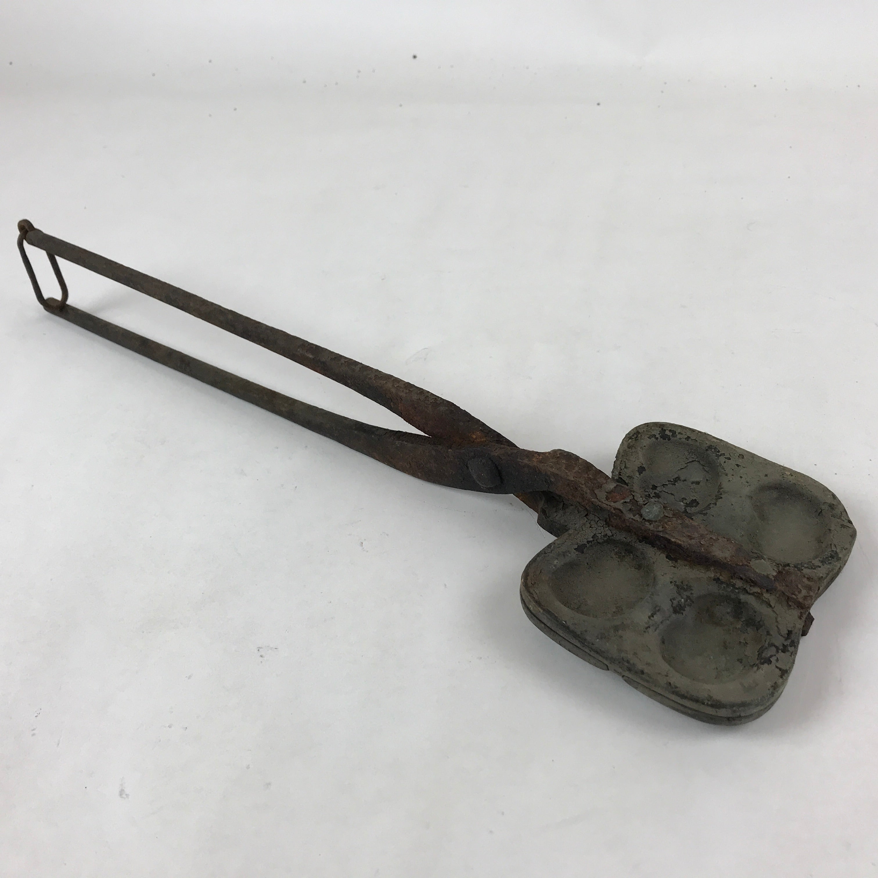 Japanese Cast Iron Monaka Shell Baking Mold Vtg Sweet Confection Hand Press T110