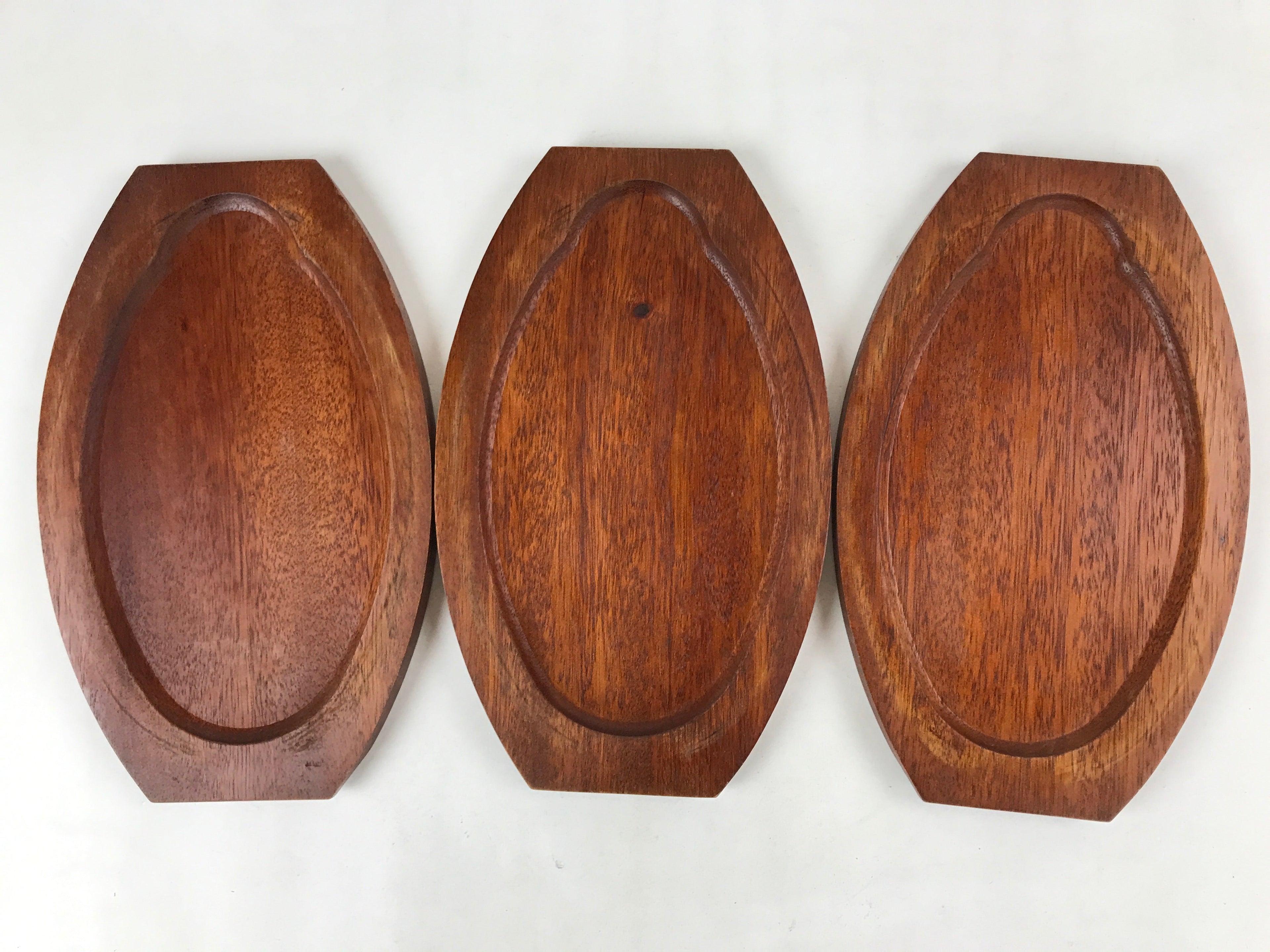 Japanese Cast Iron Skillet Pan Vtg Teppan Oval Plate Set Wood Base Handle T113