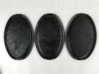 Japanese Cast Iron Skillet Pan Vtg Teppan Oval Plate Set Wood Base Handle T113