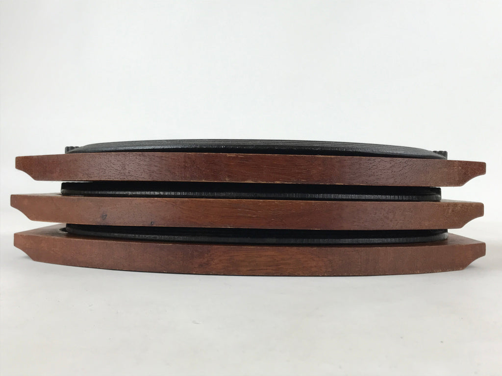 Japanese Cast Iron Skillet Pan Vtg Teppan Oval Plate Set Wood Base Handle T113