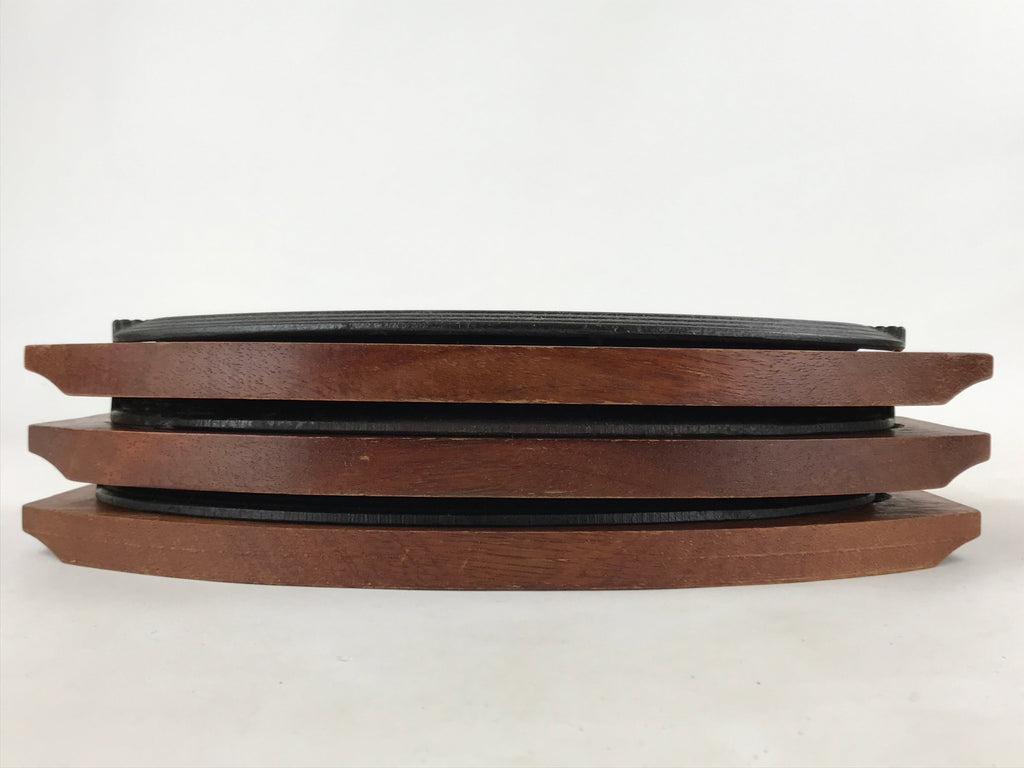 Japanese Cast Iron Skillet Pan Vtg Teppan Oval Plate Set Wood Base Handle T113