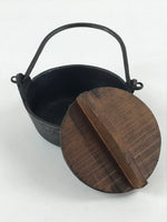 Japanese Cast Iron Small Size Hanging Stew Pot Vtg Nanbu Tekki Wooden Lid T108