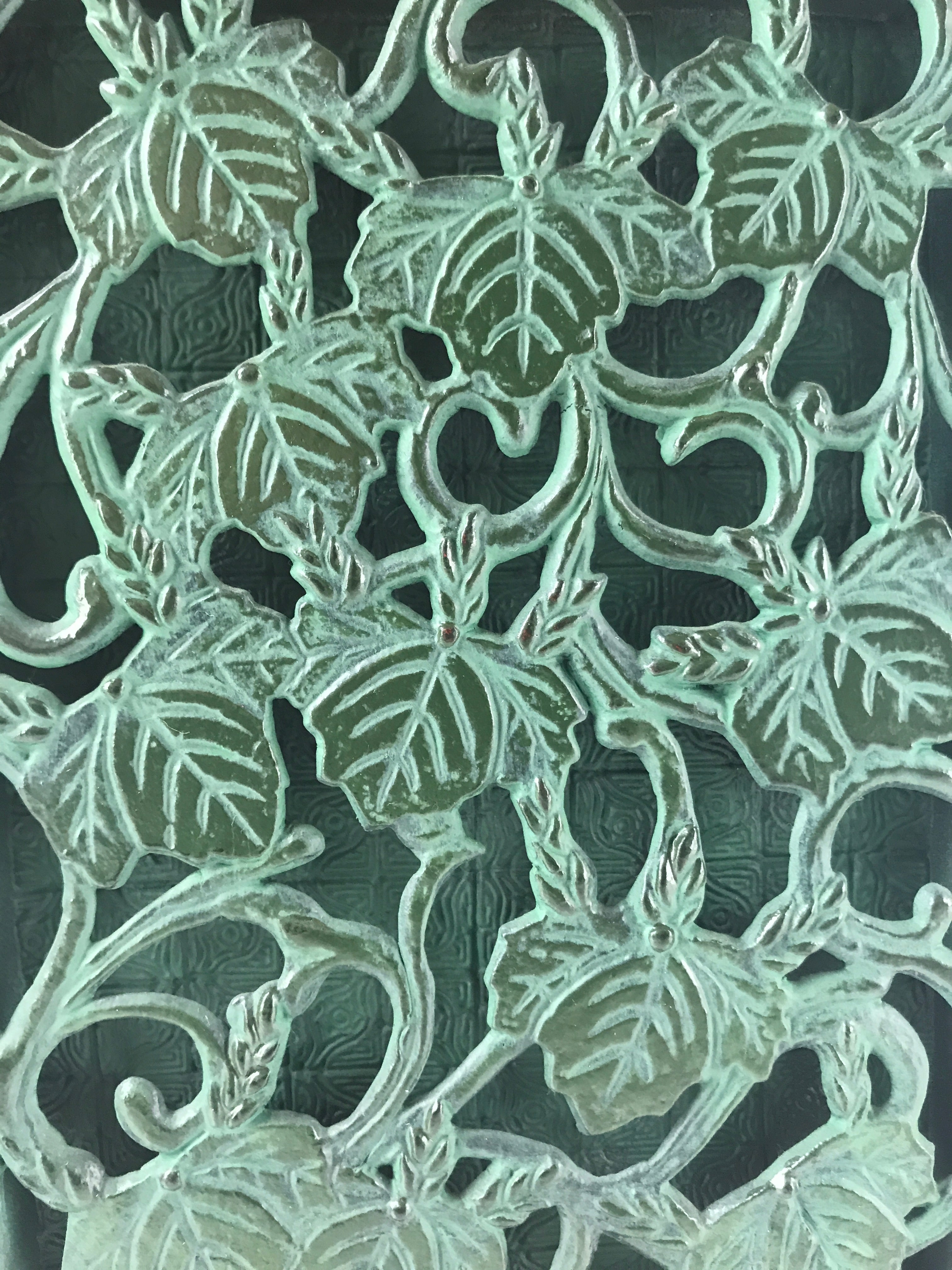 Japanese Cast Iron Vase Kabin Vtg Ikebana Flower Arrangement Green Floral PX722