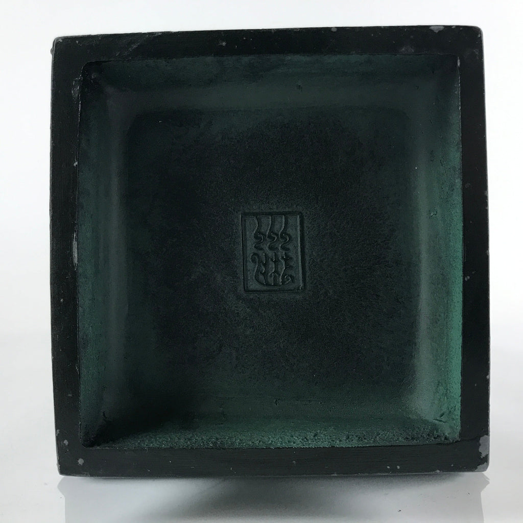Japanese Cast Iron Vase Kabin Vtg Ikebana Flower Arrangement Green Floral PX722