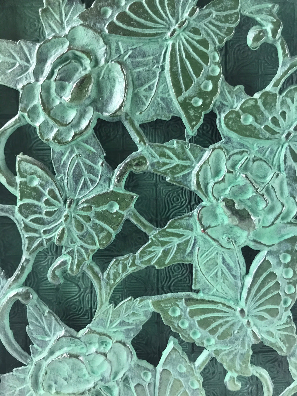 Japanese Cast Iron Vase Kabin Vtg Ikebana Flower Arrangement Green Floral PX722
