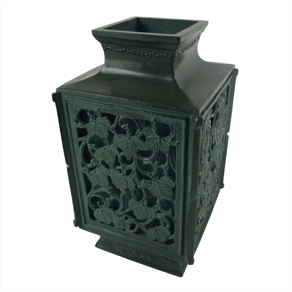 Japanese Cast Iron Vase Kabin Vtg Ikebana Flower Arrangement Green Floral PX722