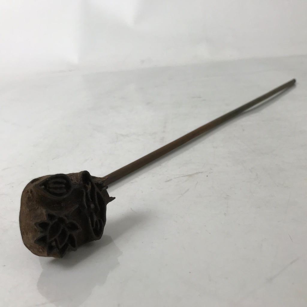 Japanese Cast Iron Yaki-In Branding Stamp Vtg Wood Craft Sweet Lotus Flower T142