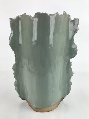 Japanese Celadon Ceramic Flower Vase Vtg Unique Kabin Green Crackle Glaze FK148