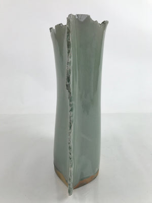 Japanese Celadon Ceramic Flower Vase Vtg Unique Kabin Green Crackle Glaze FK148