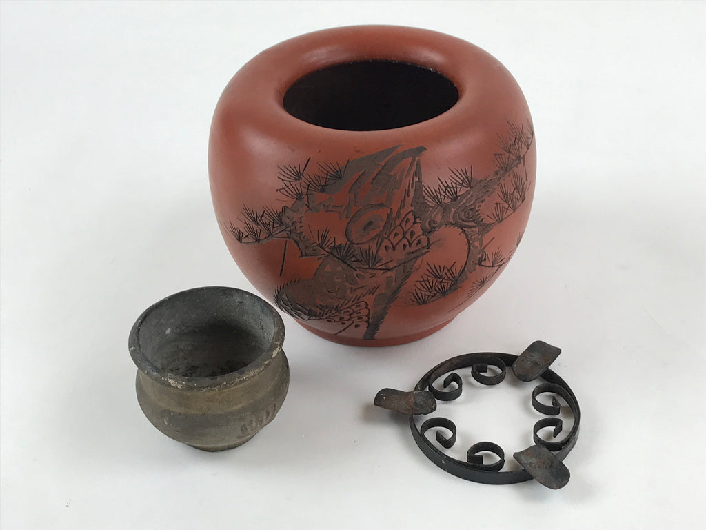 Japanese Cerami Ashtay Haizara Hibachi Brazier Incense Burner Koro Metal JK540