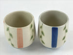 Japanese Ceramic 2pc Teacups Vtg Yunomi Yakimono White Blue Pink Leaf Pair PX