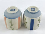 Japanese Ceramic 2pc Teacups Vtg Yunomi Yakimono White Blue Pink Leaf Pair PX