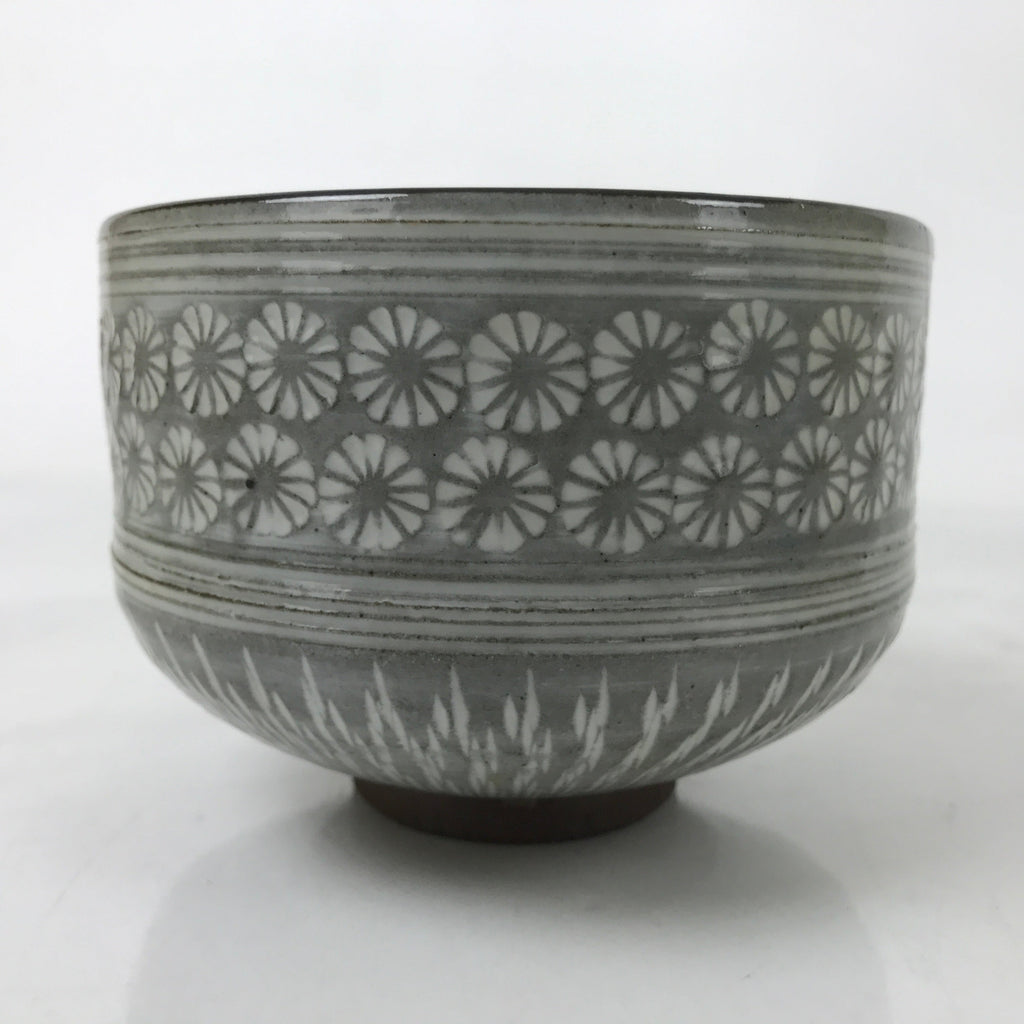 Japanese Ceramic Banko Ware Green Tea Bowl Matcha Chawan Vtg Gray White CHB98